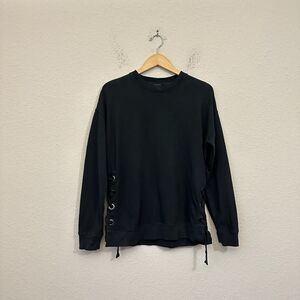 ALLSAINTS Black Leti Sweatshirt Lace Up Side Crew Neck